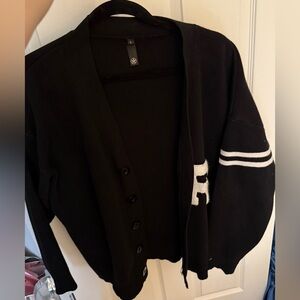 Black Button-Up Cardigan with White Stripes